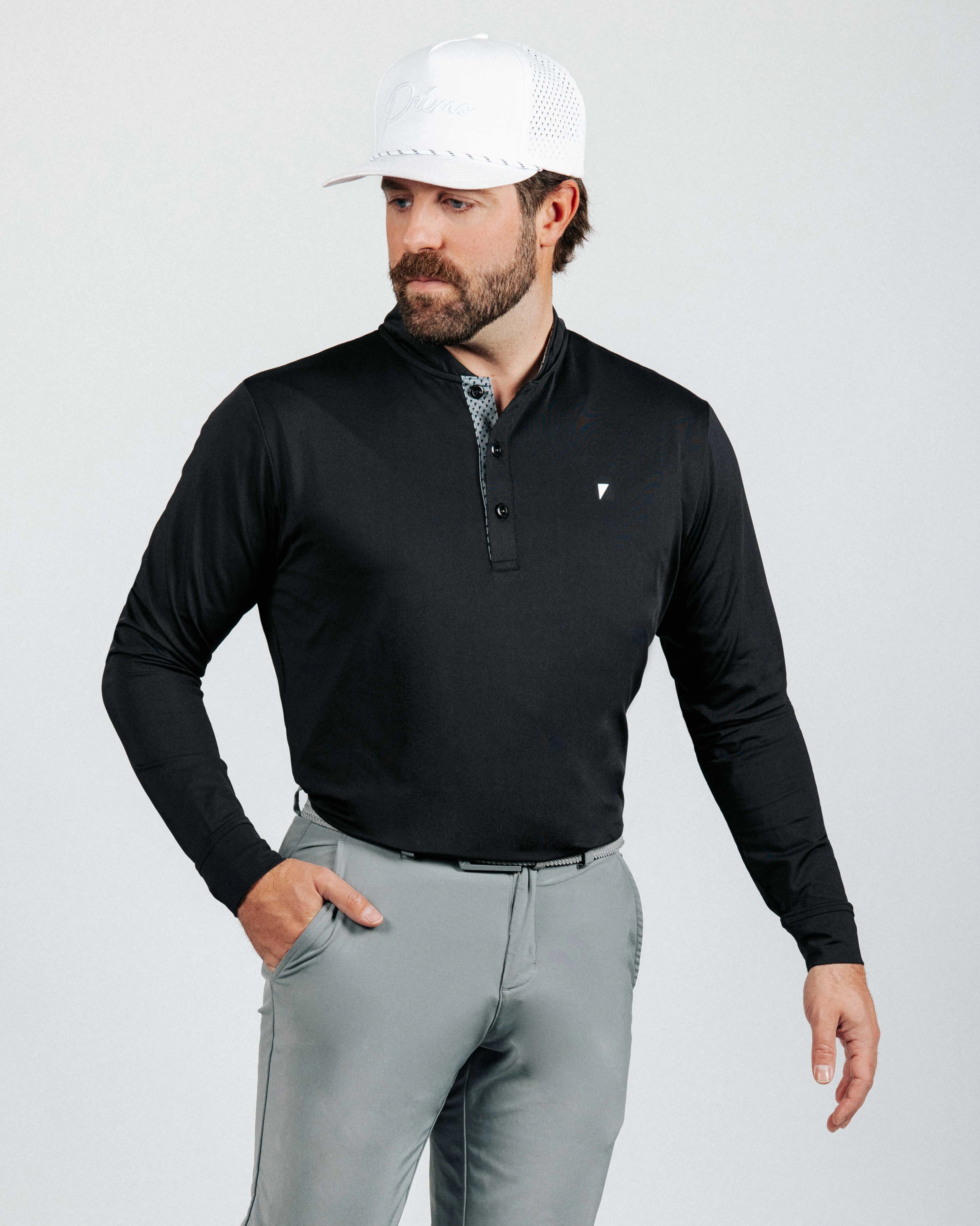 Black Long Sleeve Blade Polo Breathable3DKnit StretchFit Design