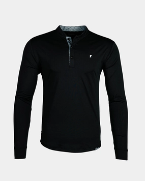 Black Long Sleeve Blade Polo Double Stitched Hem Relaxed Tank