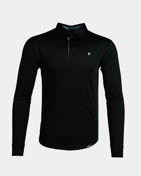 Black Long Sleeve Classic Polo Flatlock Seam