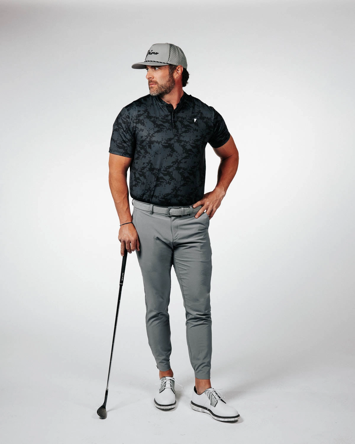 EasyCare Material Ribbed Hem Black Splatter Blade Polo