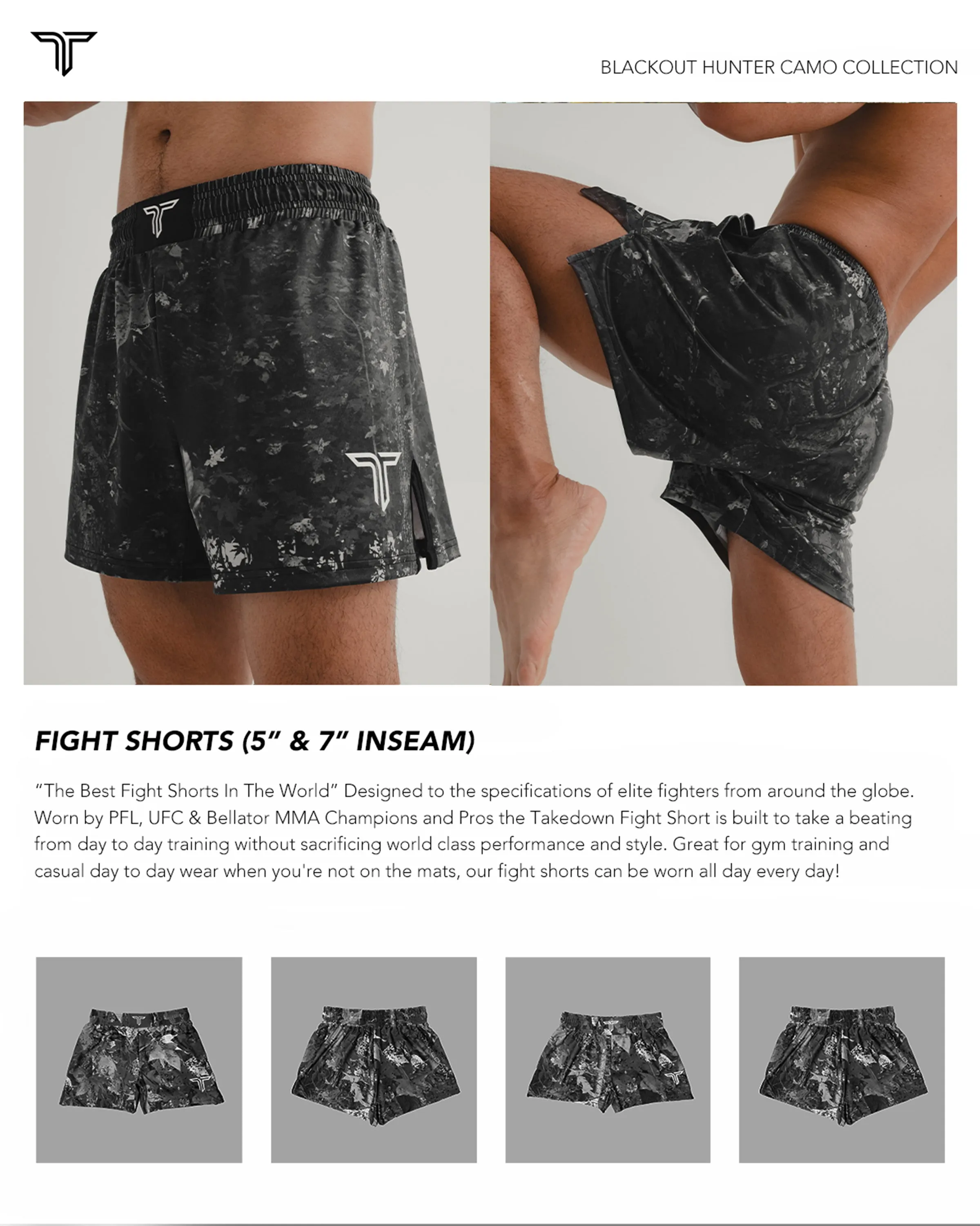 Blackout Hunter Camo Fight Shorts (5” & 7” Inseam)