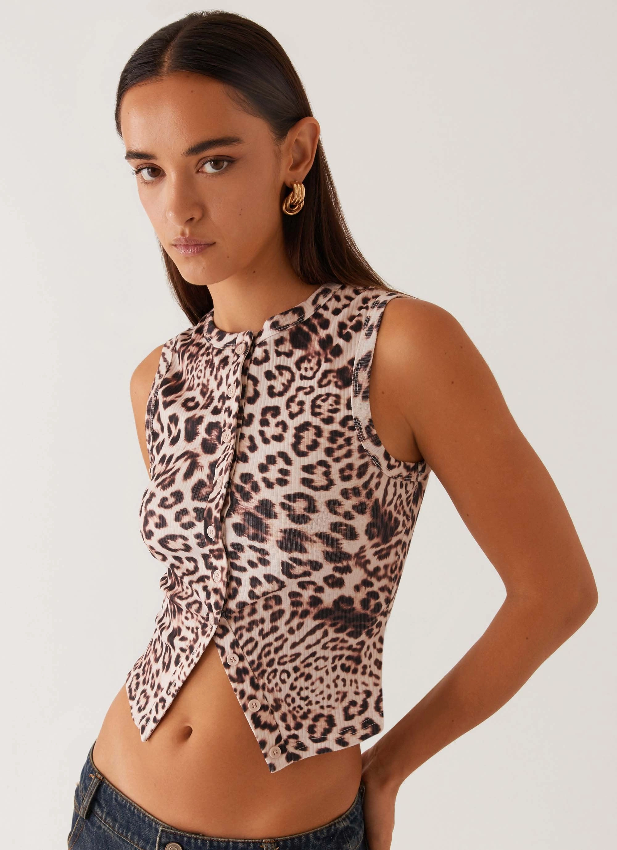 Blair Buttoned Tank Top - Leopard Casual Pullover TaglessLabel
