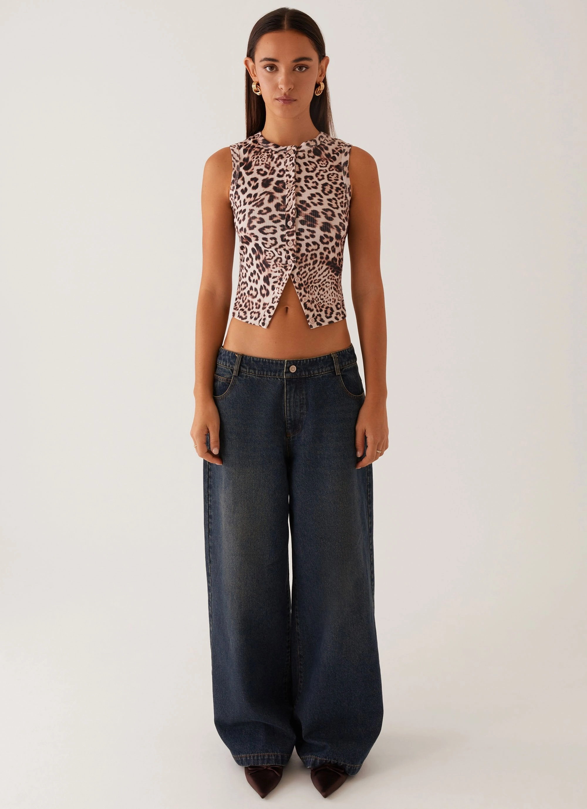 Blair Buttoned Tank Top - Leopard Odor Resistant Material