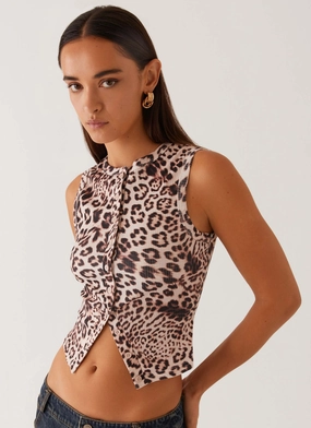 Blair Buttoned Tank Top - Leopard Casual Pullover TaglessLabel