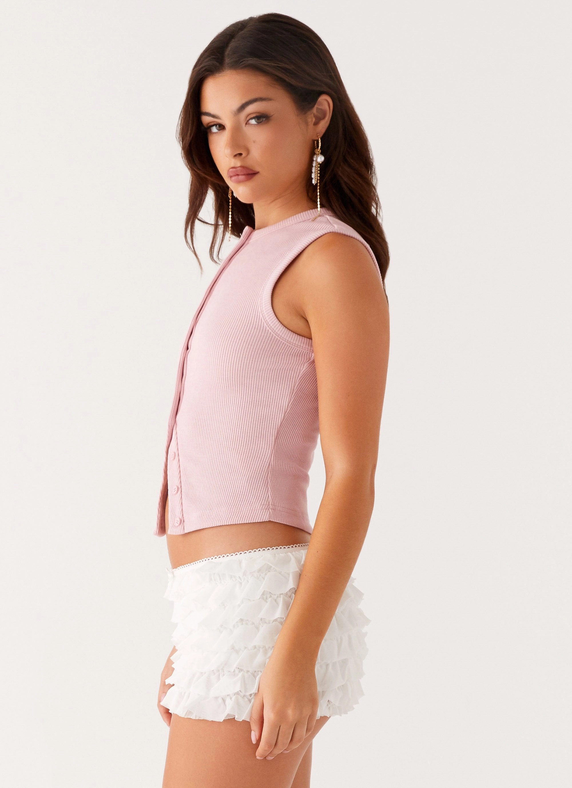 Blair Buttoned Tank Top - Pink Non Irritating Seam Finish