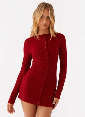 FadeResistantColor Blair Long Sleeve Mini Dress - Red