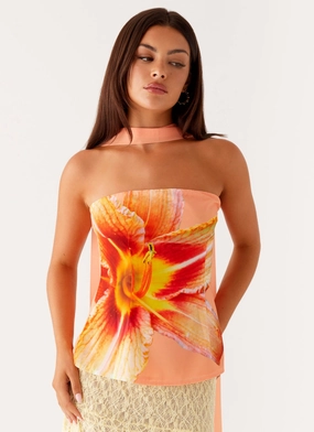 Blaise Scarf Top - Orange Floral FadeResistant Finish Hydrophobic Surface Treatment