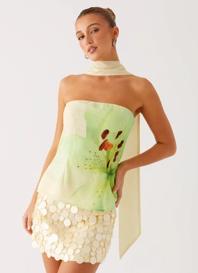 Blaise Scarf Top - Yellow Floral Wrinkle Resistant Weave NonPill Surface Treatment