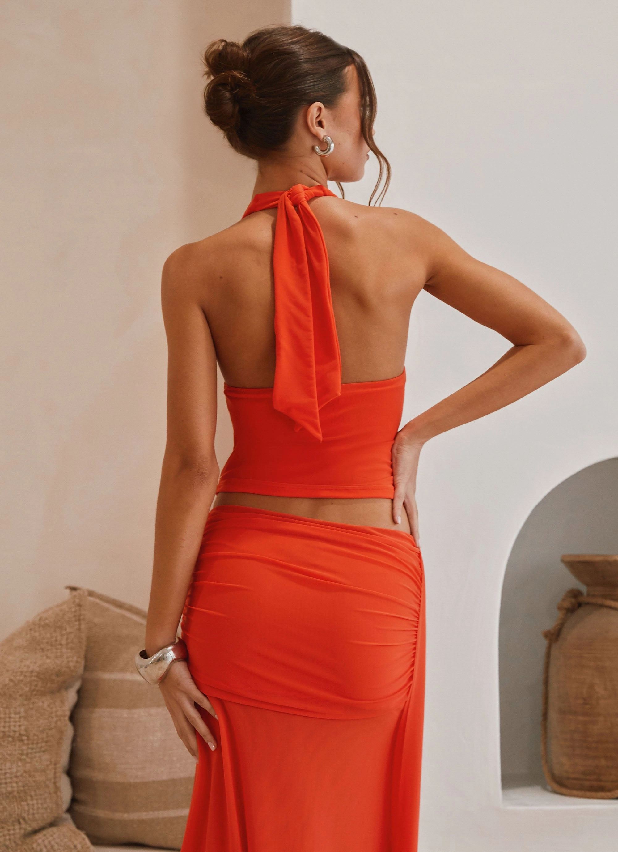 PuckerFree Surface VNeck Style Blaze Halter Top - Fire Red
