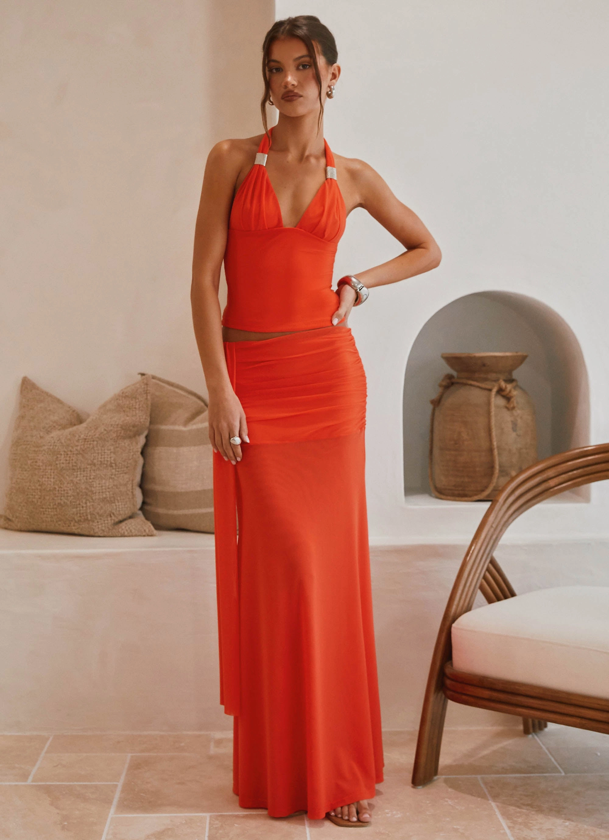 Blaze Maxi Skirt - Fire Red Smart Layer Tight Waist