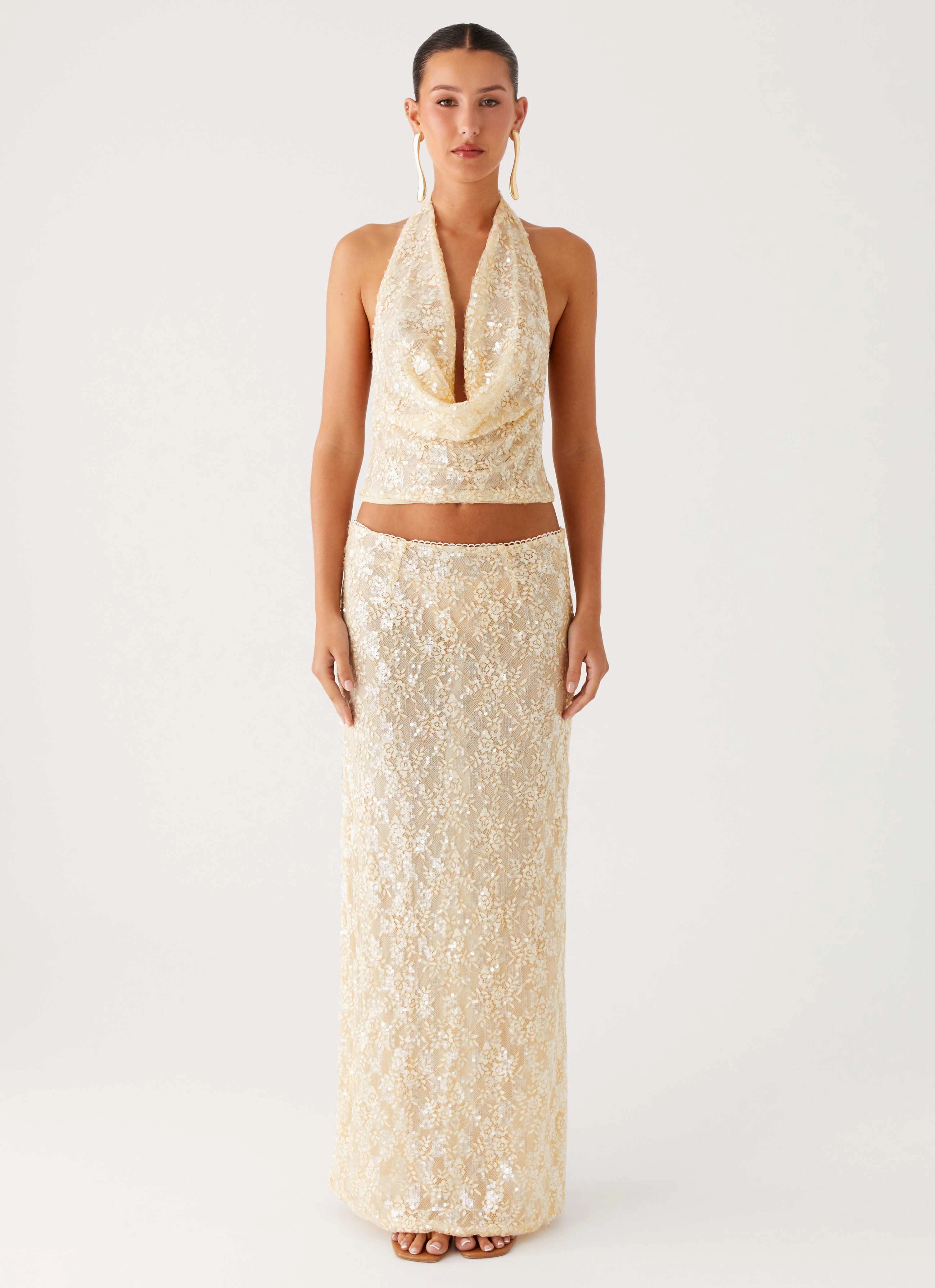Bling It On Cowl Top - Ivory Curved Hem
