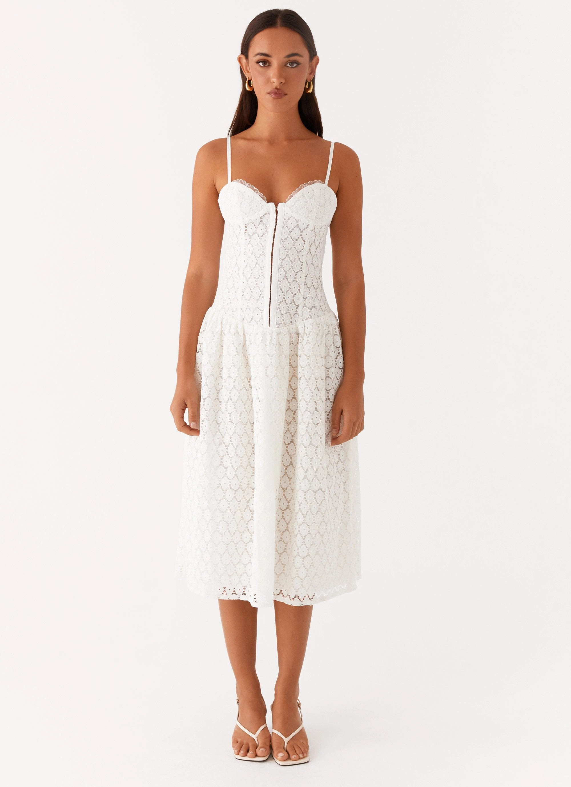 Blooming Corset Midi Dress - White Flower Soft Chic Comfort Look