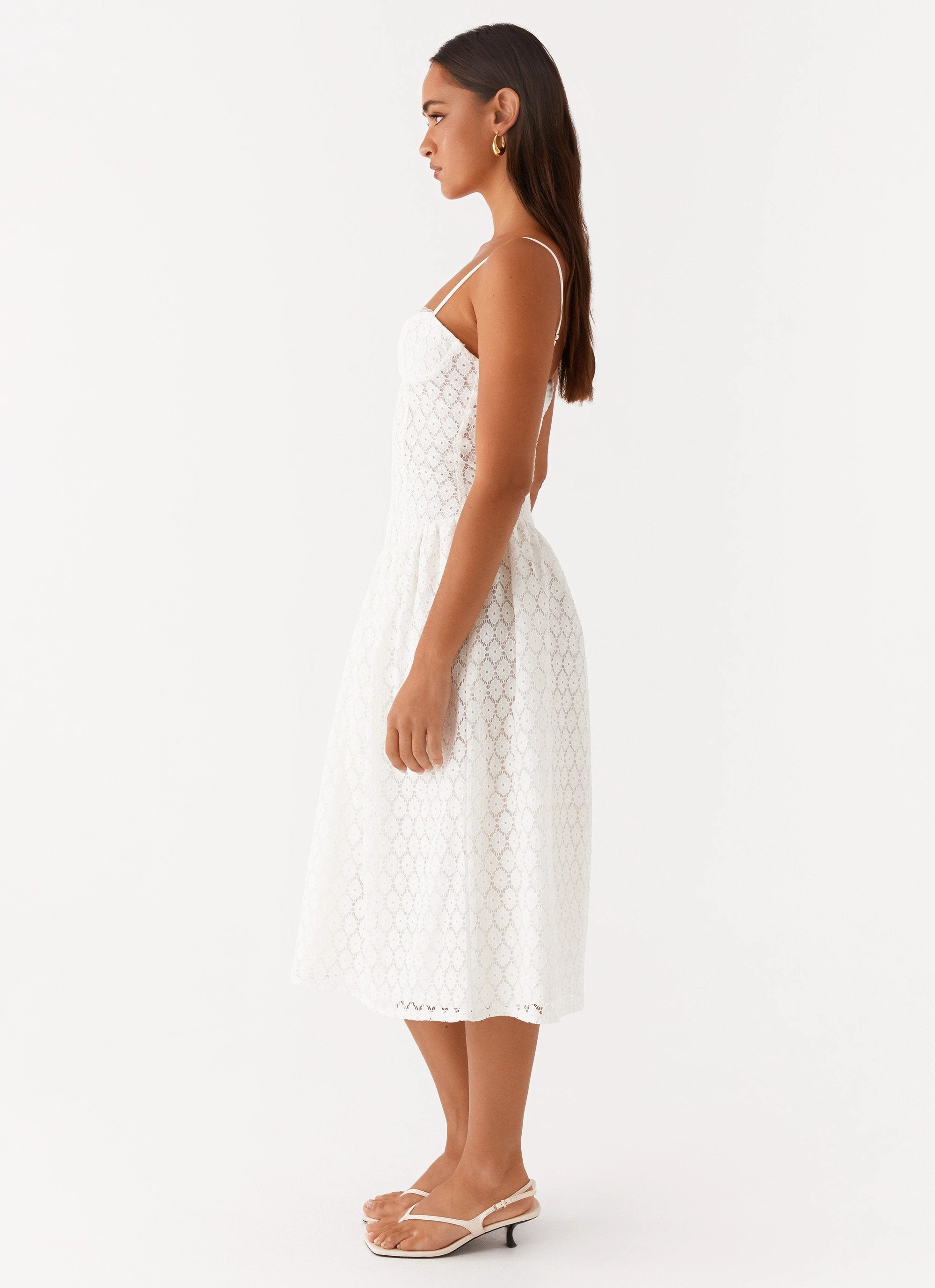 Cozy Fit Relaxed Wear Blooming Corset Midi Dress - White