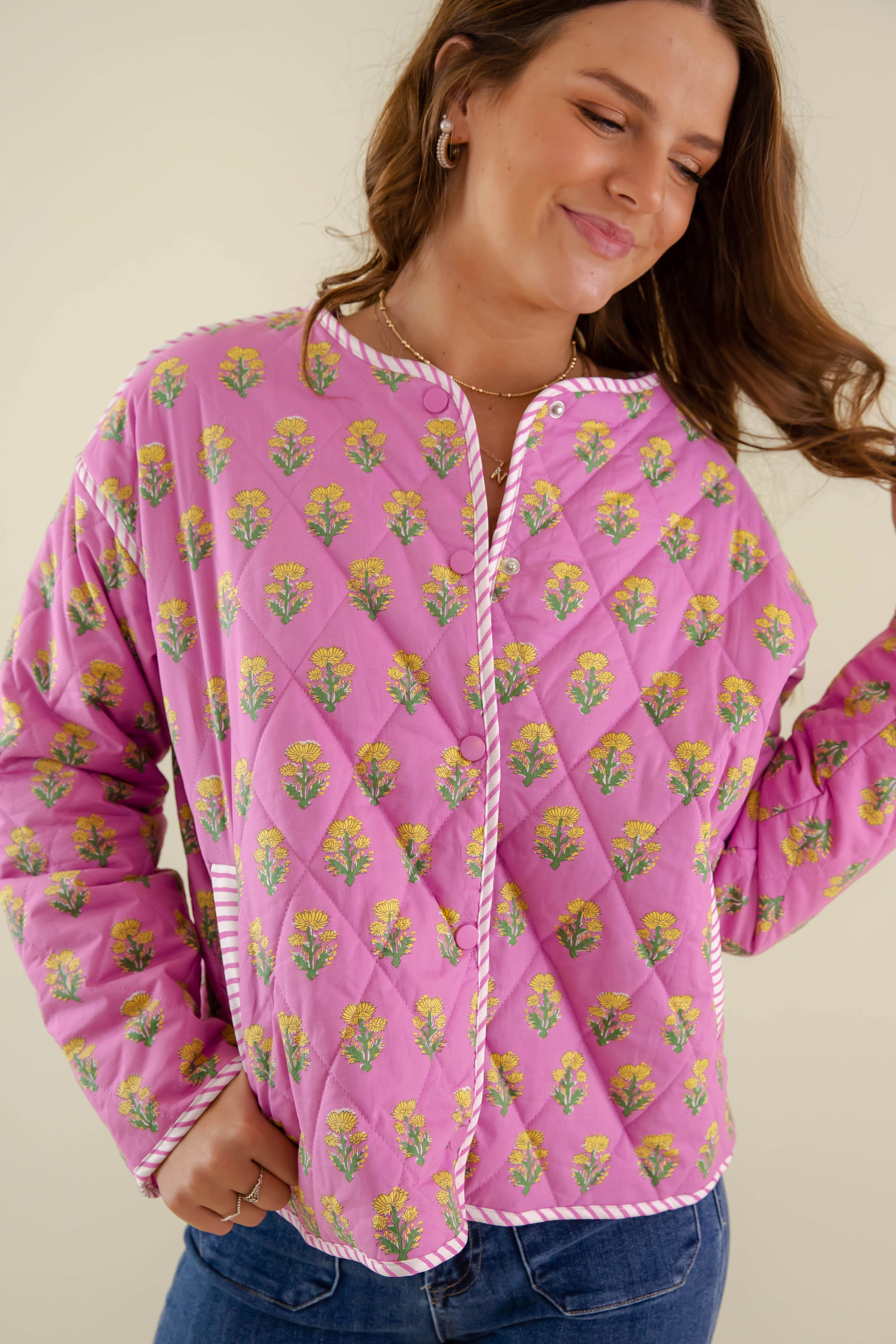 LightweightWeave Ergonomic Fit Design Blooming Where Planted Quilted Jacket