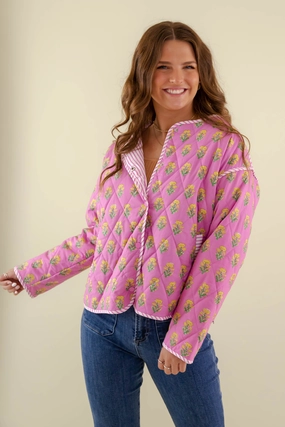 Reflective Accent Stripes Blooming Where Planted Quilted Jacket