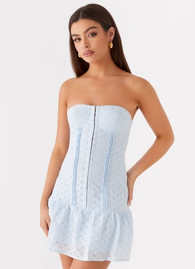 Bloomsbury Bustier Mini Dress - Blue Balanced Lines