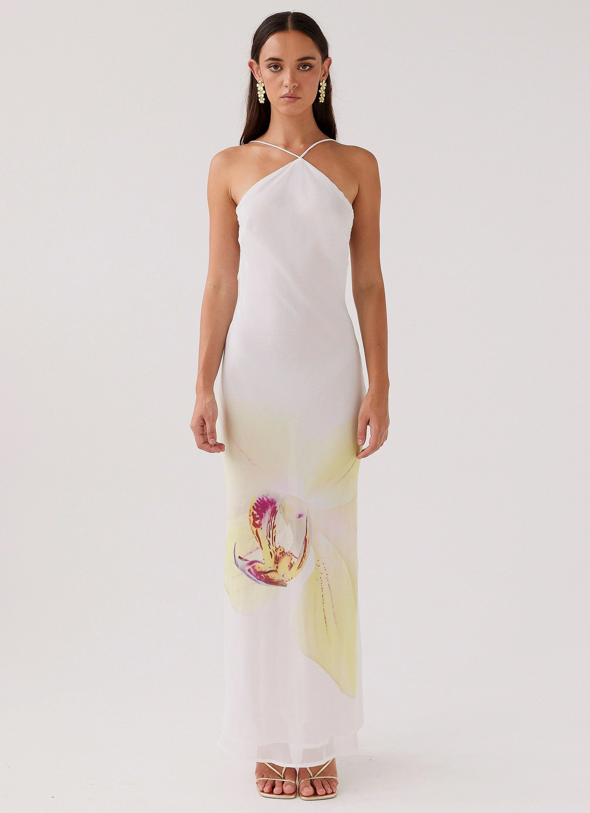 Blossom Hearts Maxi Dress - Hydrangea Silky texture Mini-Length