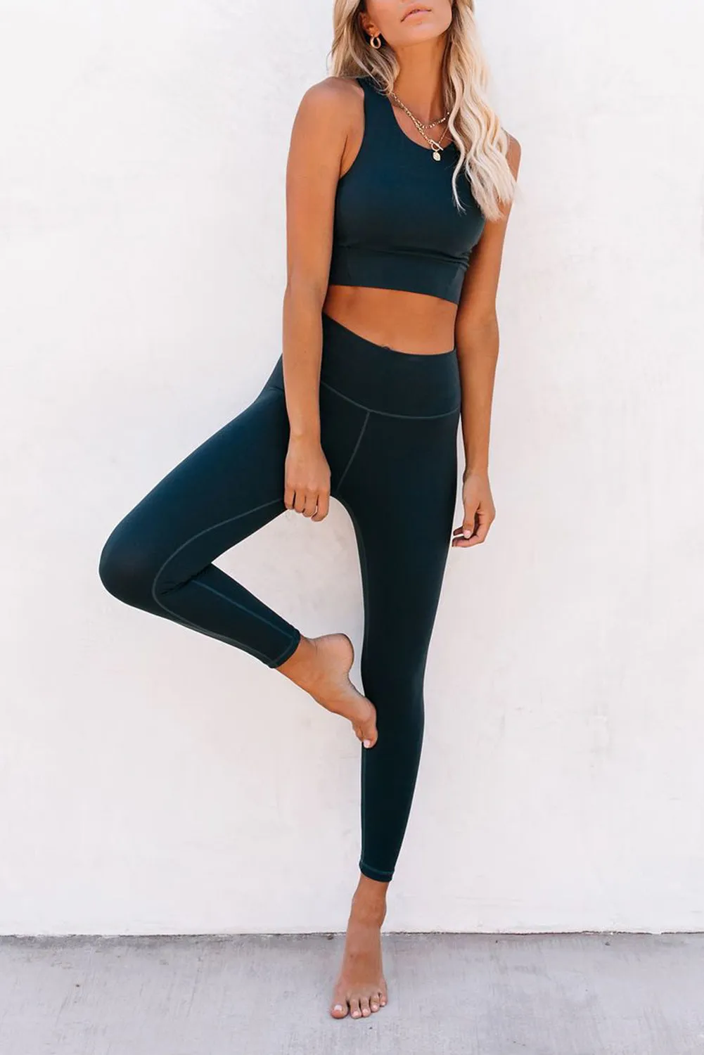 Blue Crop Yoga Bra And High Waist Leggings Sports Wear