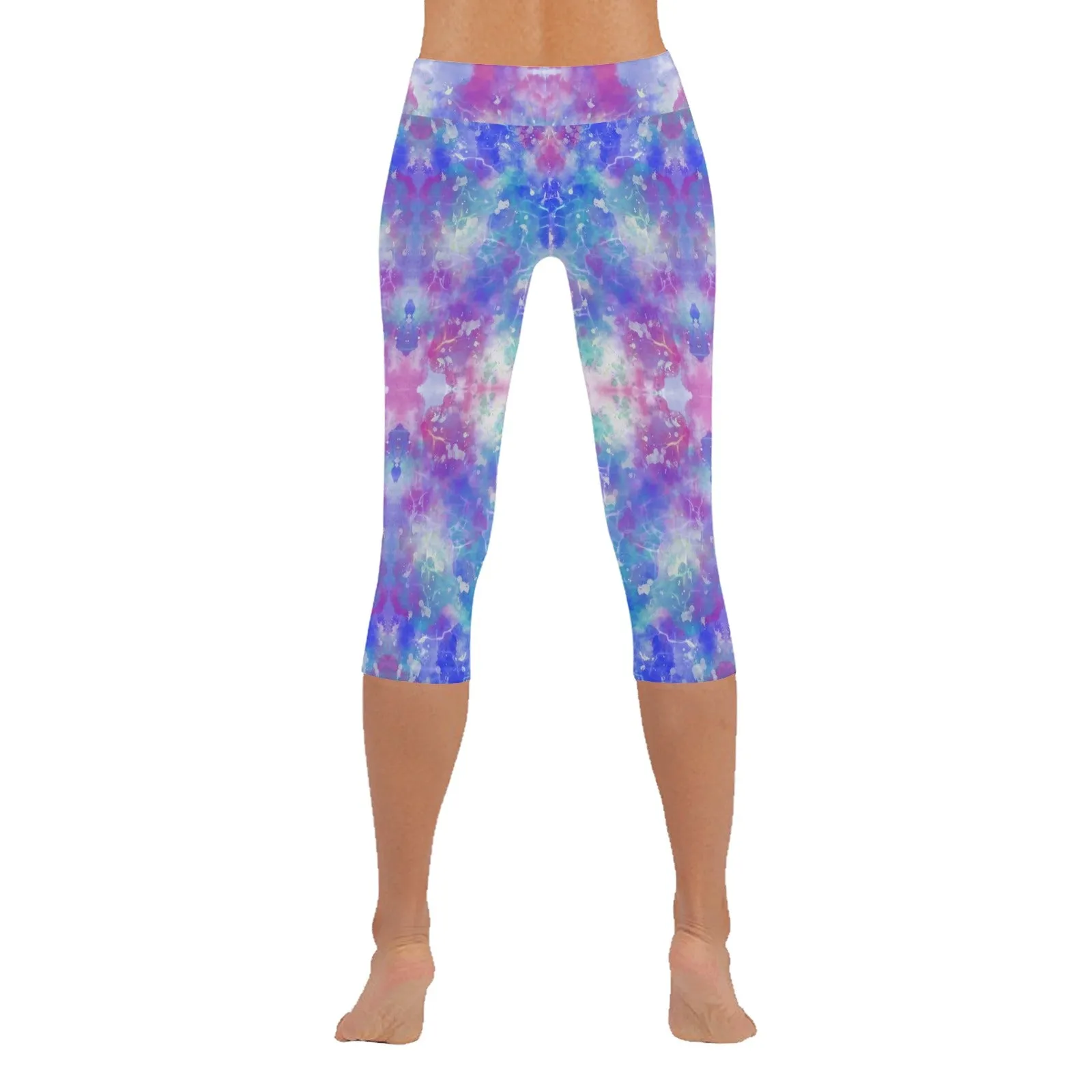 Blue Pink Aqua Capri Leggings up to 5 XL