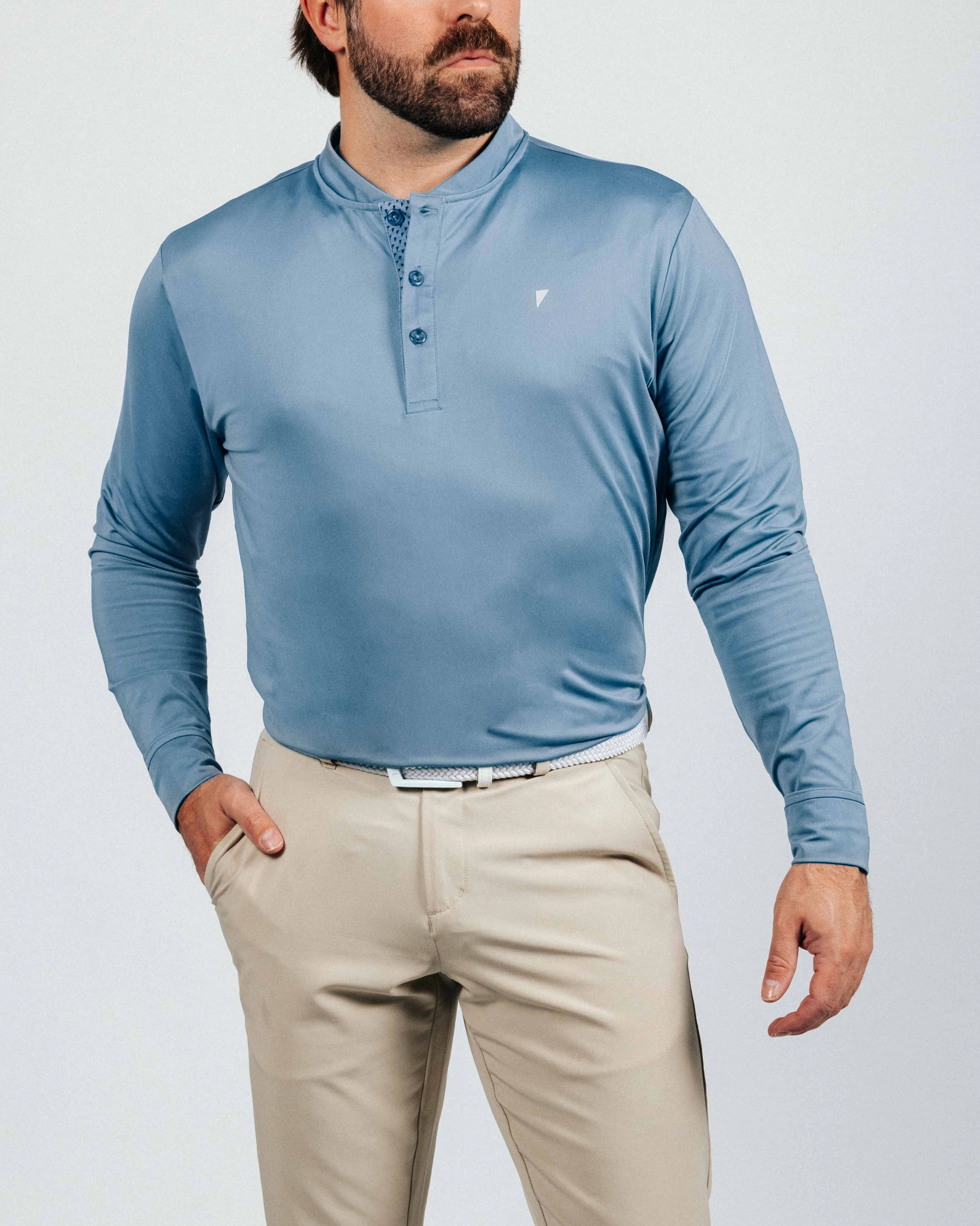Blue Shadow Long Sleeve Blade Polo Cozy Knit