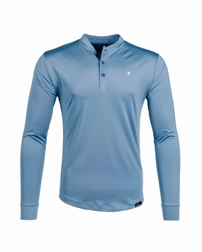 Non Restrictive Collar Soft Cotton Blend Blue Shadow Long Sleeve Blade Polo