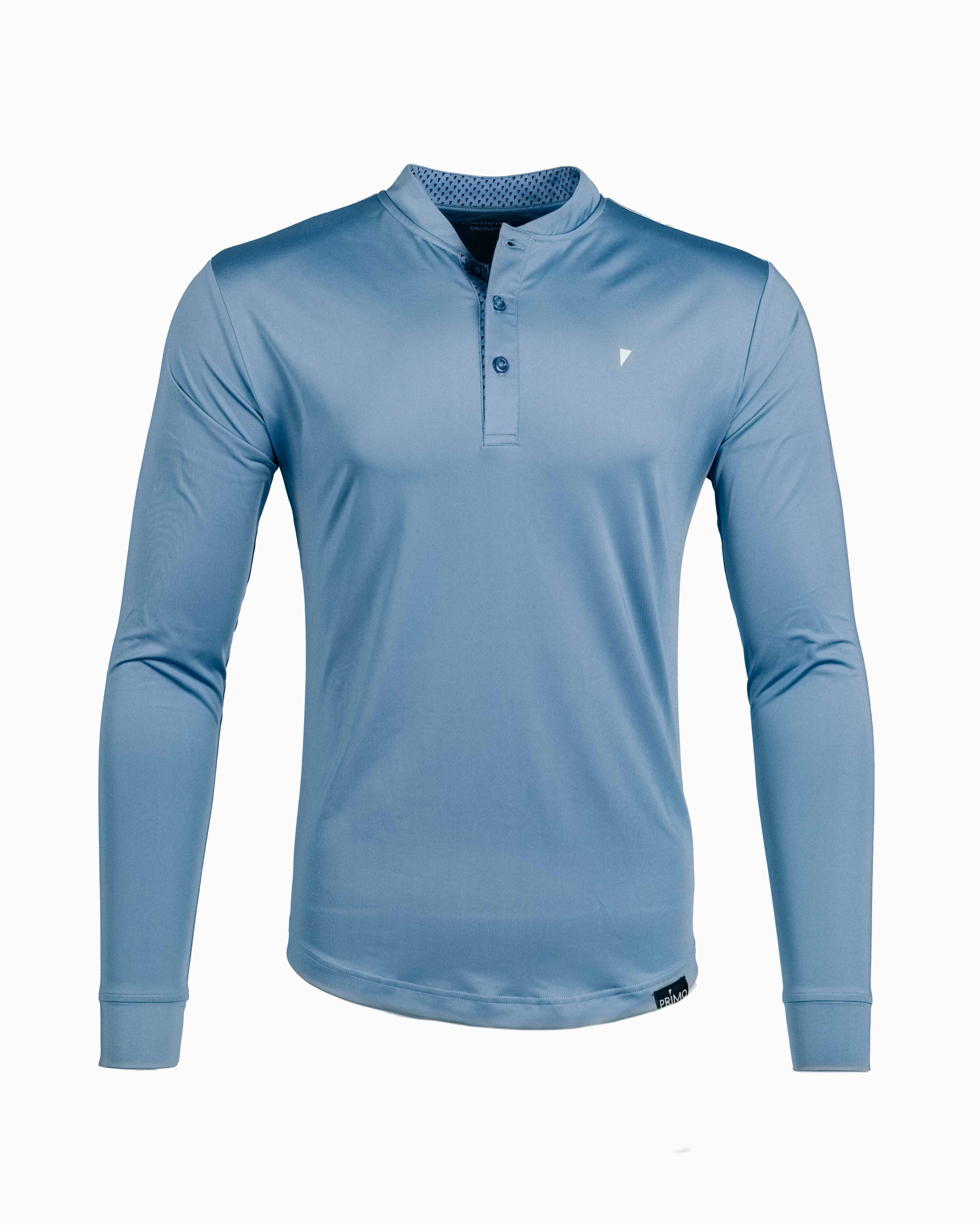 Non Restrictive Collar Soft Cotton Blend Blue Shadow Long Sleeve Blade Polo