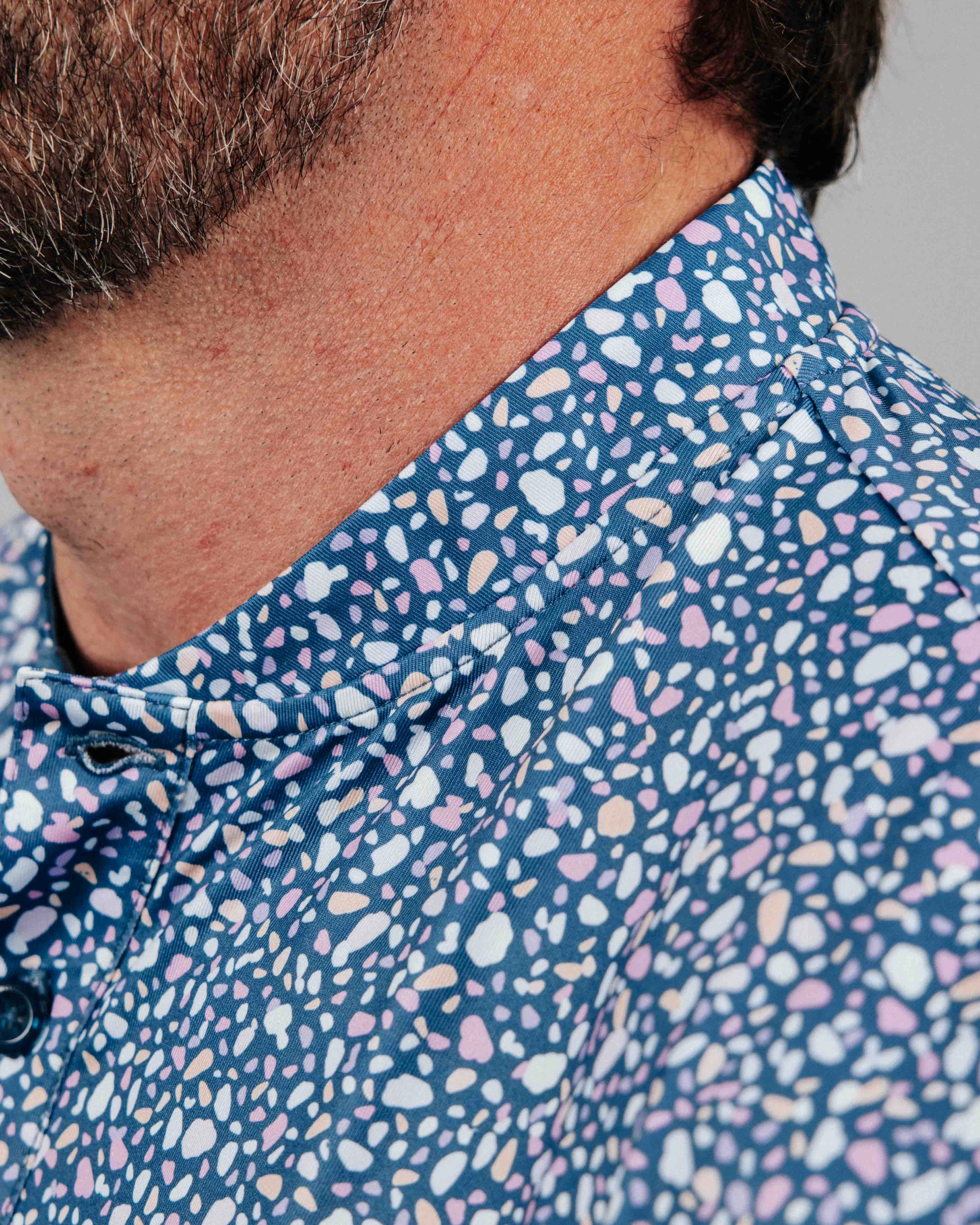 Blue Stained Glass Blade Collar Polo Snag Free Fabric Everyday Comfort