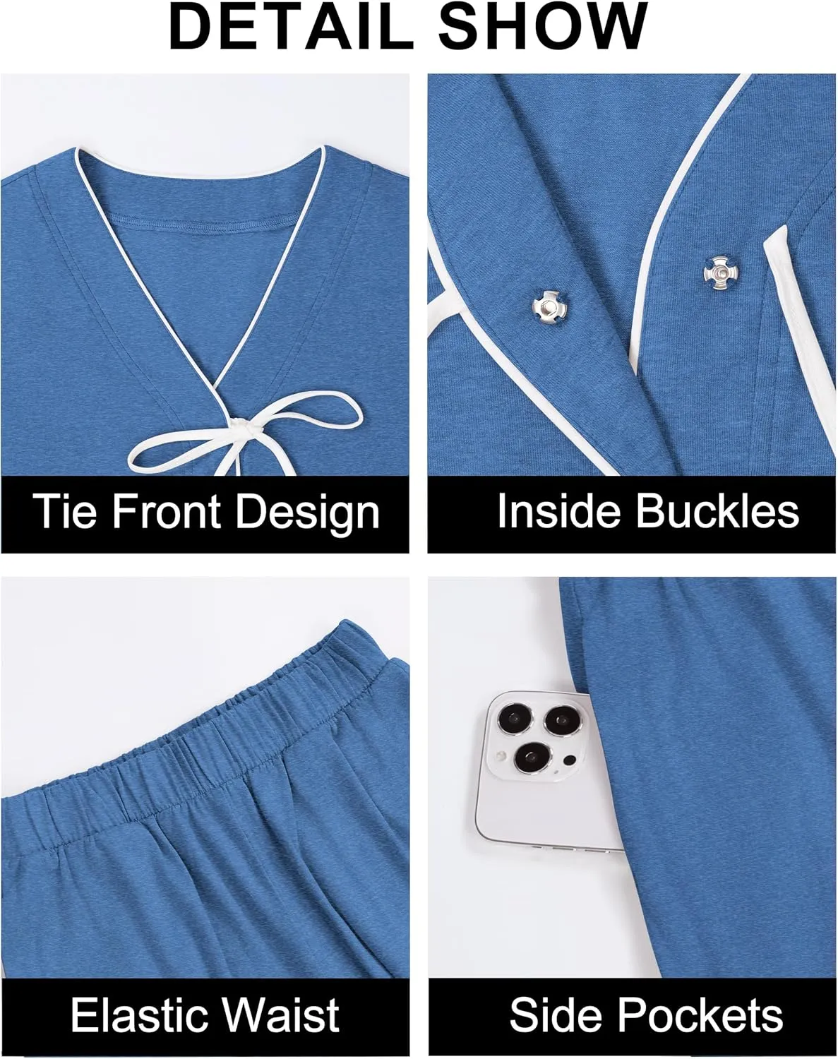 BMJL Womens Pajama Sets Long Sleeve 2 Piece Lounge Set Cute Tie Front Pj Sets with Pockets