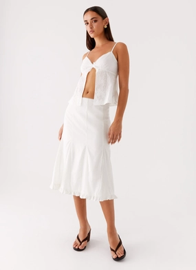 Alec Midi Skirt - White Snag Proof Fabric