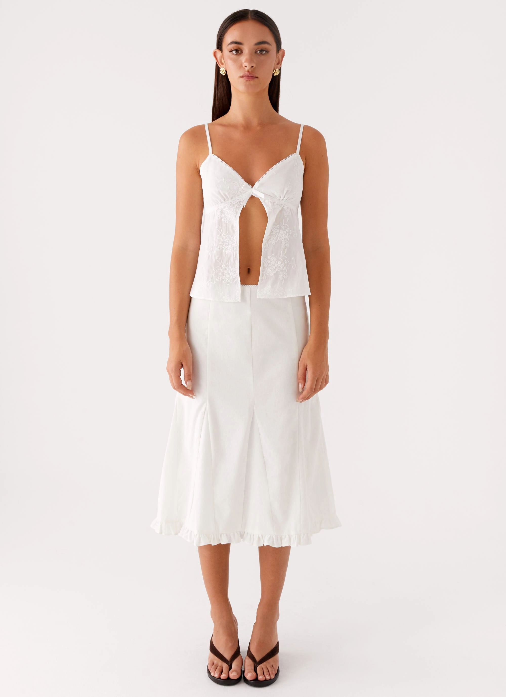 Alec Midi Skirt - White Tapered leg