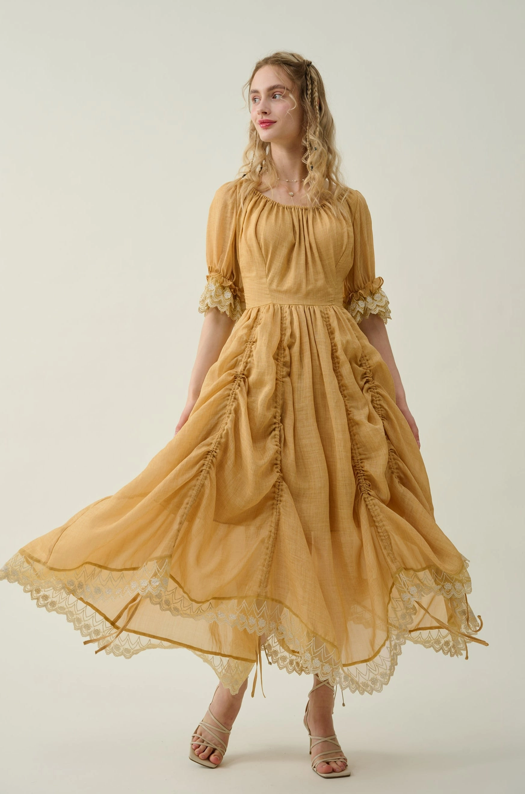 Functional Design Daily Comfort Fit Elowen 27 | Lace Linen dress gown ( 2 way to wear )