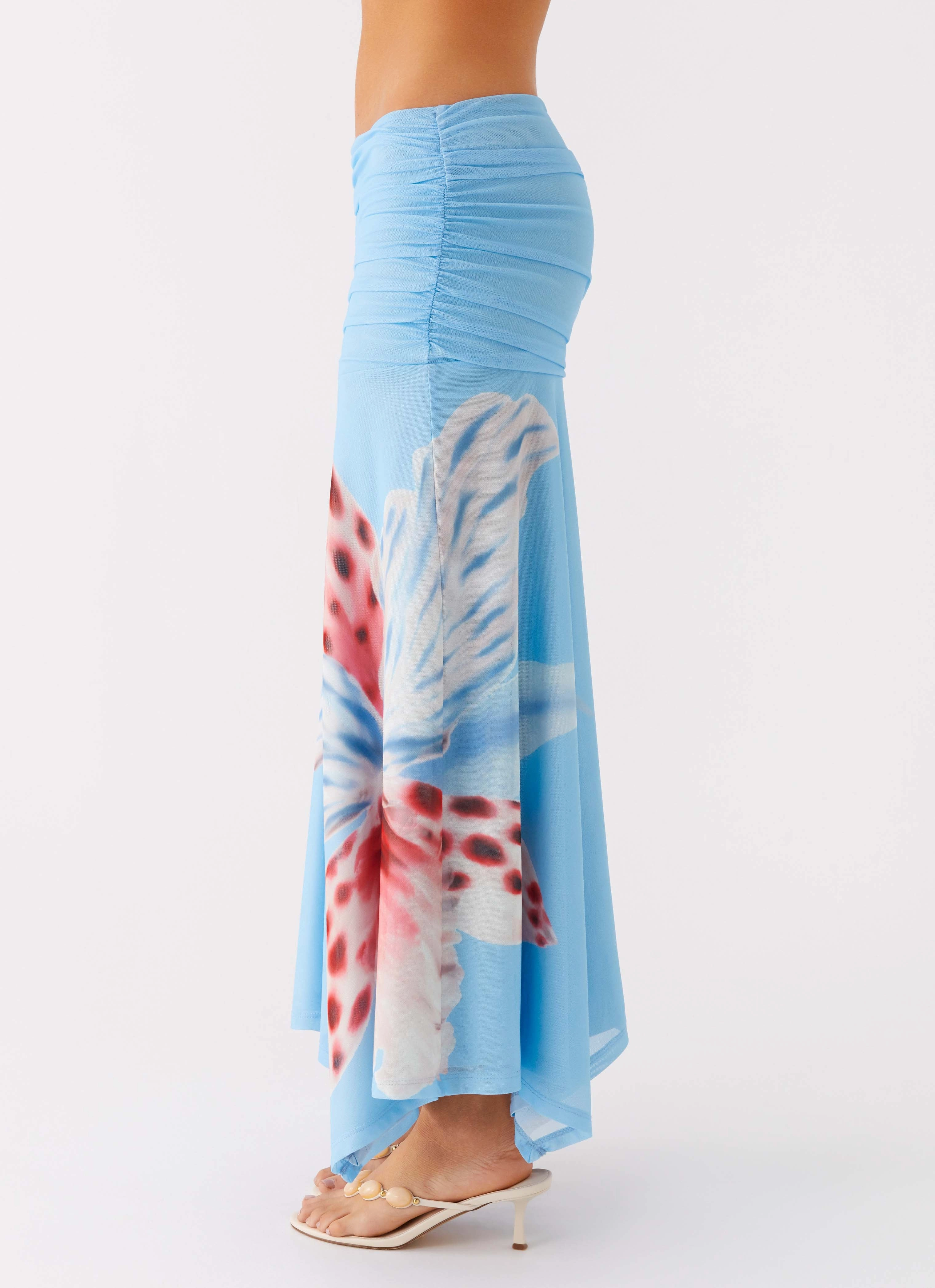 Liana Ruched Maxi Skirt - Deep Sea Bloom All Around Fit All Use