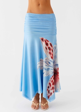Liana Ruched Maxi Skirt - Deep Sea Bloom Quick Access Zippers No Fuss Fit