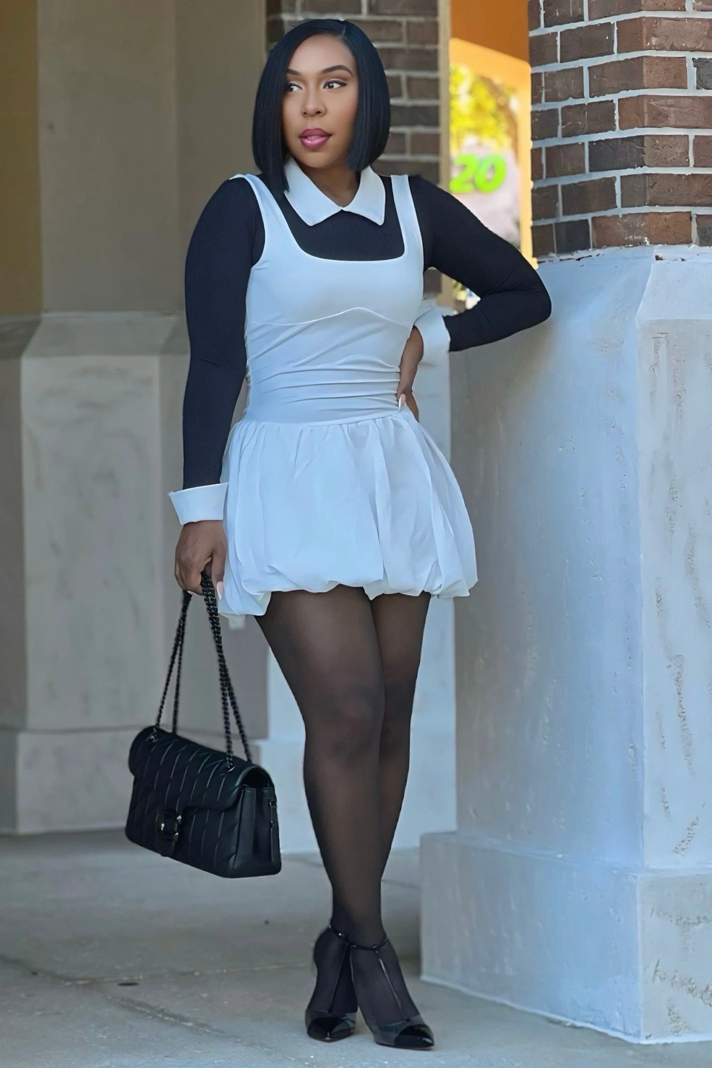 Layer Ready Sophisticated Look Carley Casual Mini Bubble Dress -White
