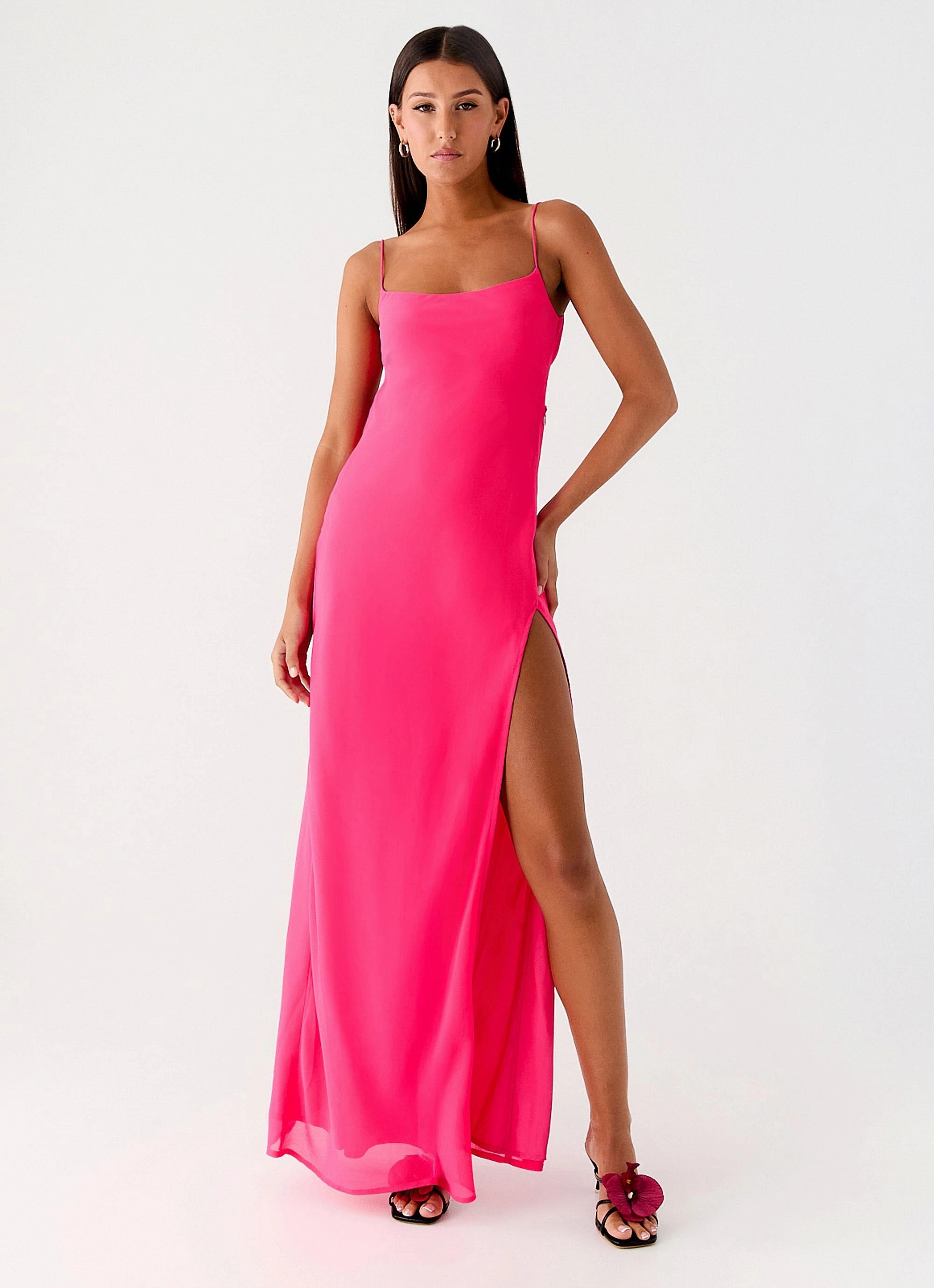 Alouette Maxi Dress - Fuchsia Smooth Finish Applique-Detail