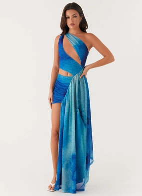 Muted Tones Blinded Maxi Dress - Blue Tie Dye