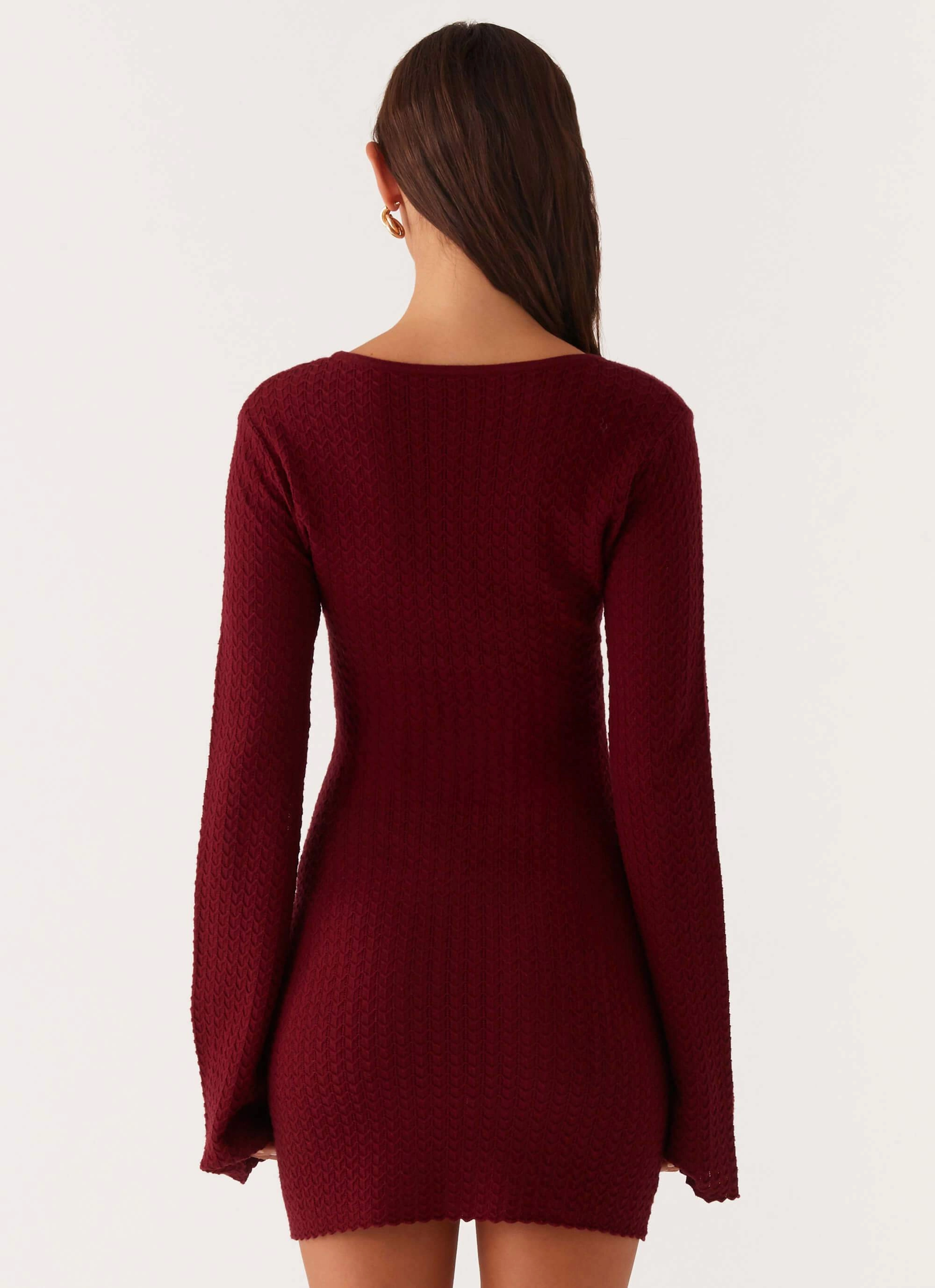 Fall Fashion Lavelle Knit Mini Dress - Maroon