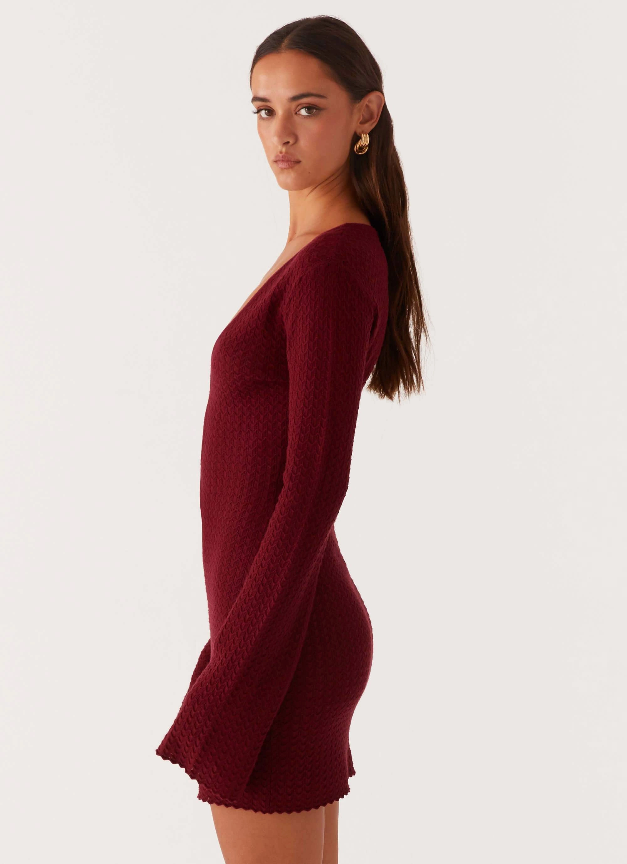 Natural Tones Smooth Layering Lavelle Knit Mini Dress - Maroon