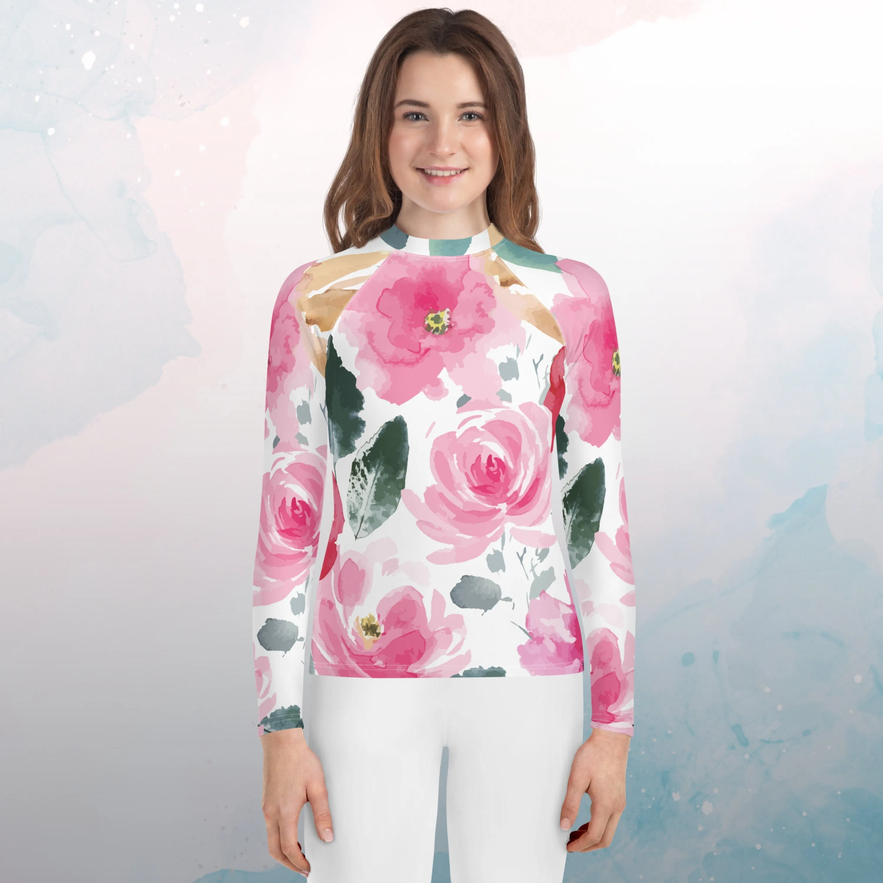 Bold Floral Print Youth Rash Guard Surf Swim Gym Top