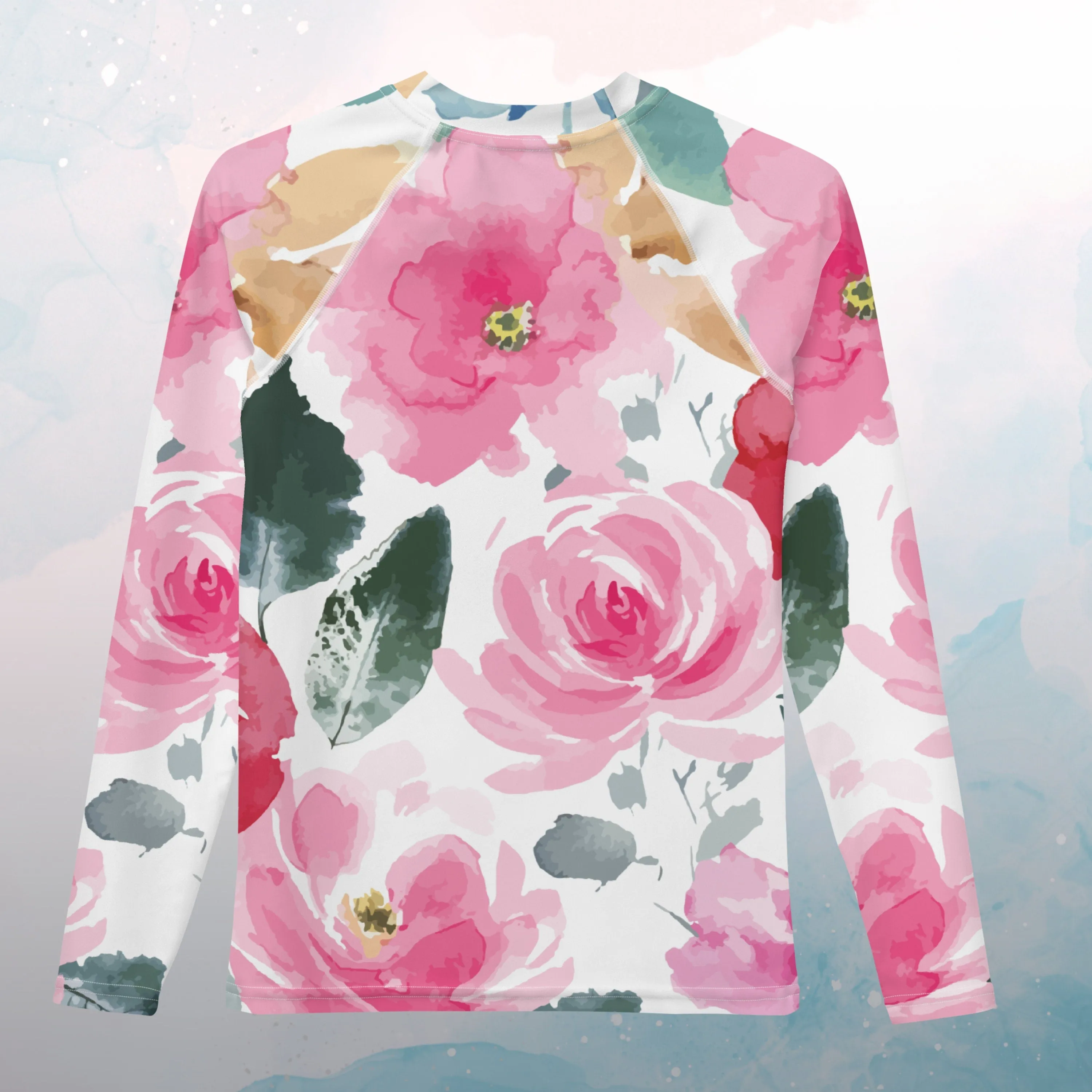Bold Floral Print Youth Rash Guard Surf Swim Gym Top