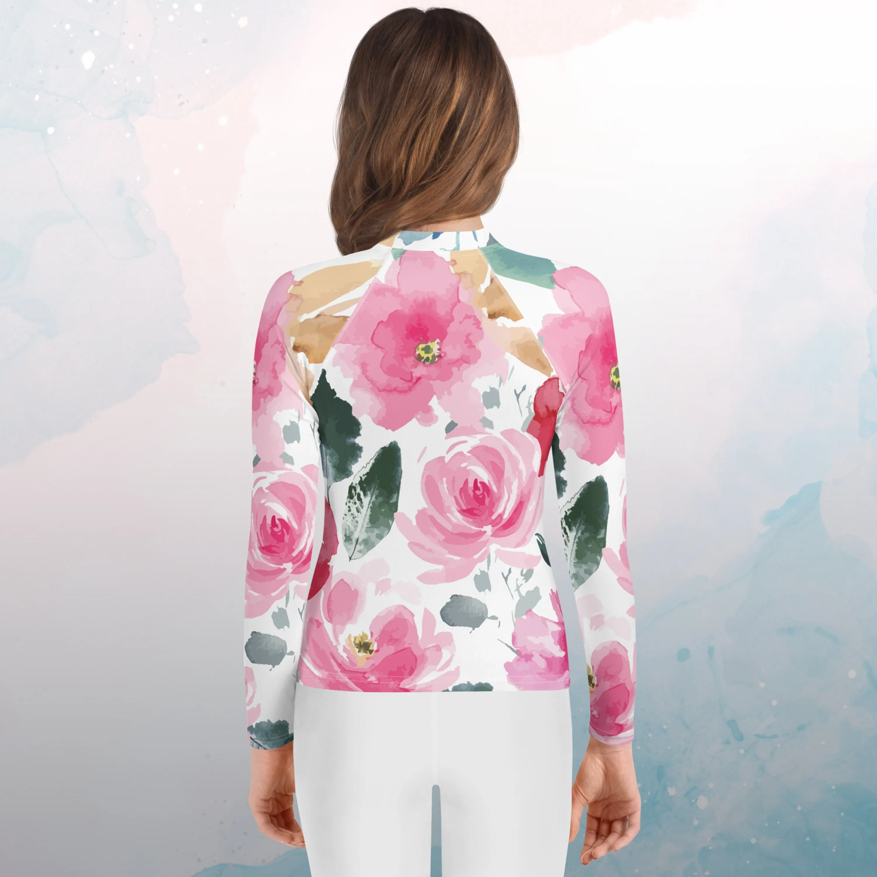 Bold Floral Print Youth Rash Guard Surf Swim Gym Top