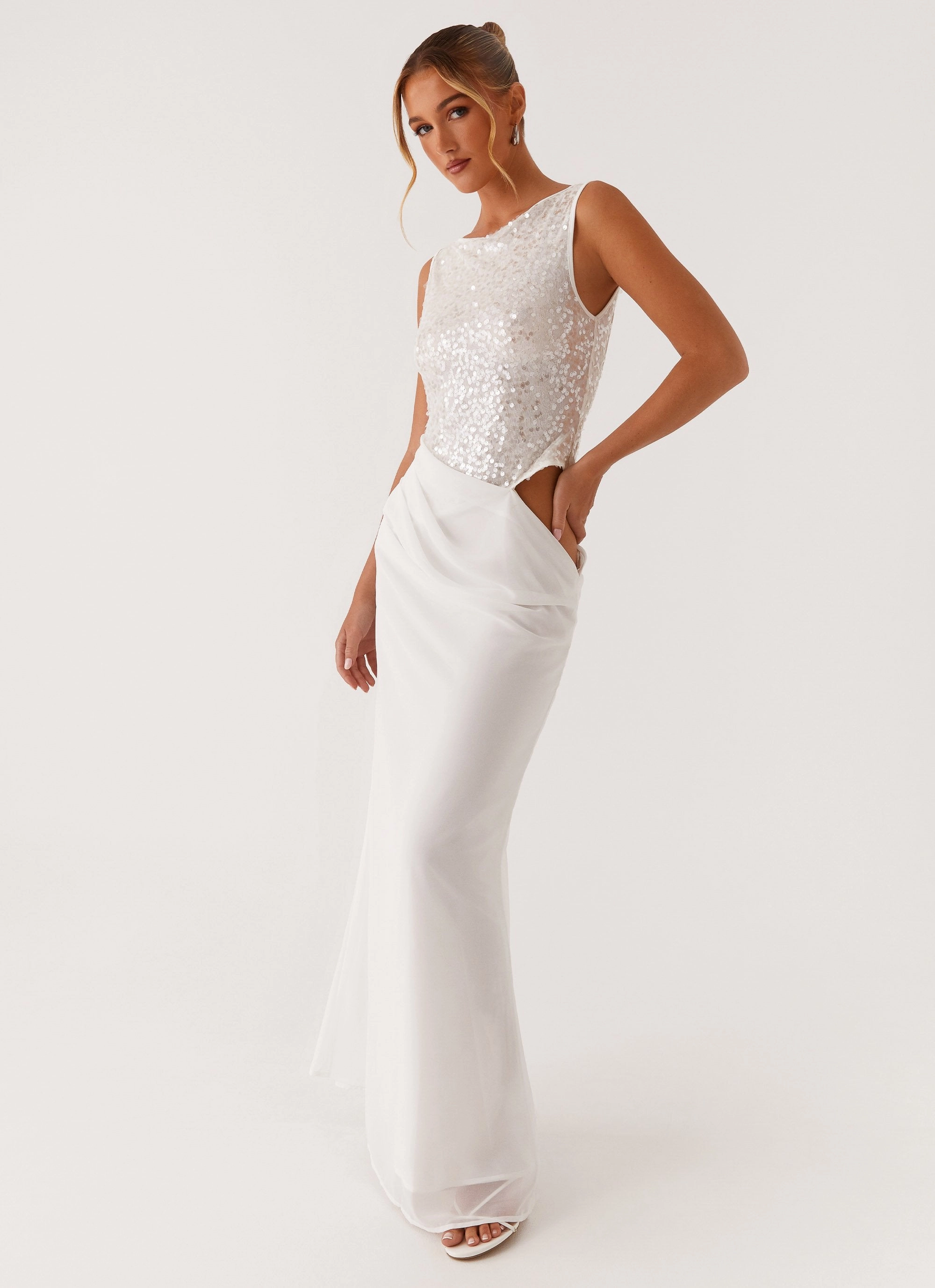 Above Ground Sequin Maxi Dress - White Event Perfect