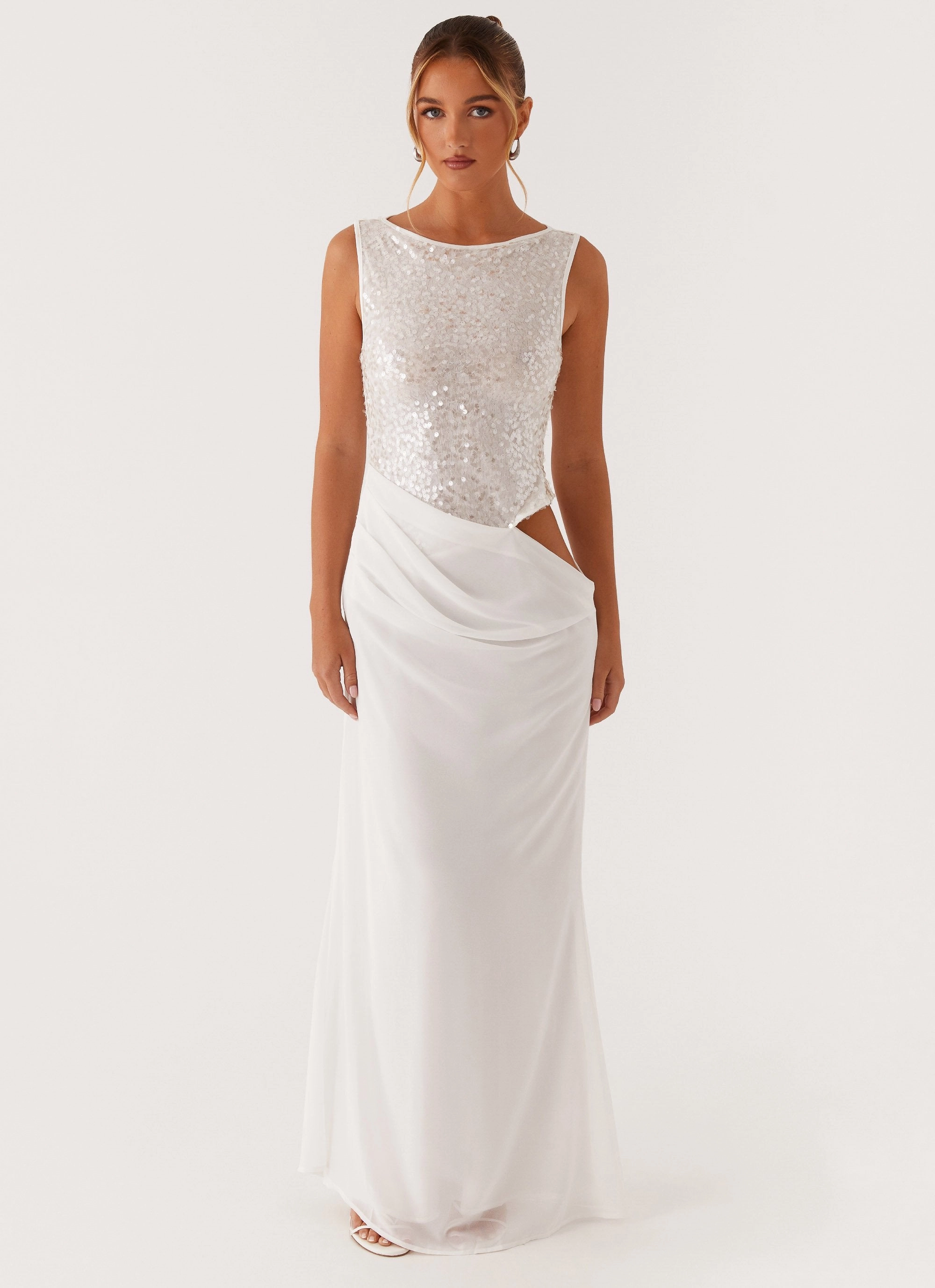 Fold-Over-Detail Special-Edition Above Ground Sequin Maxi Dress - White