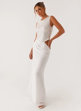 Above Ground Sequin Maxi Dress - White Event Perfect