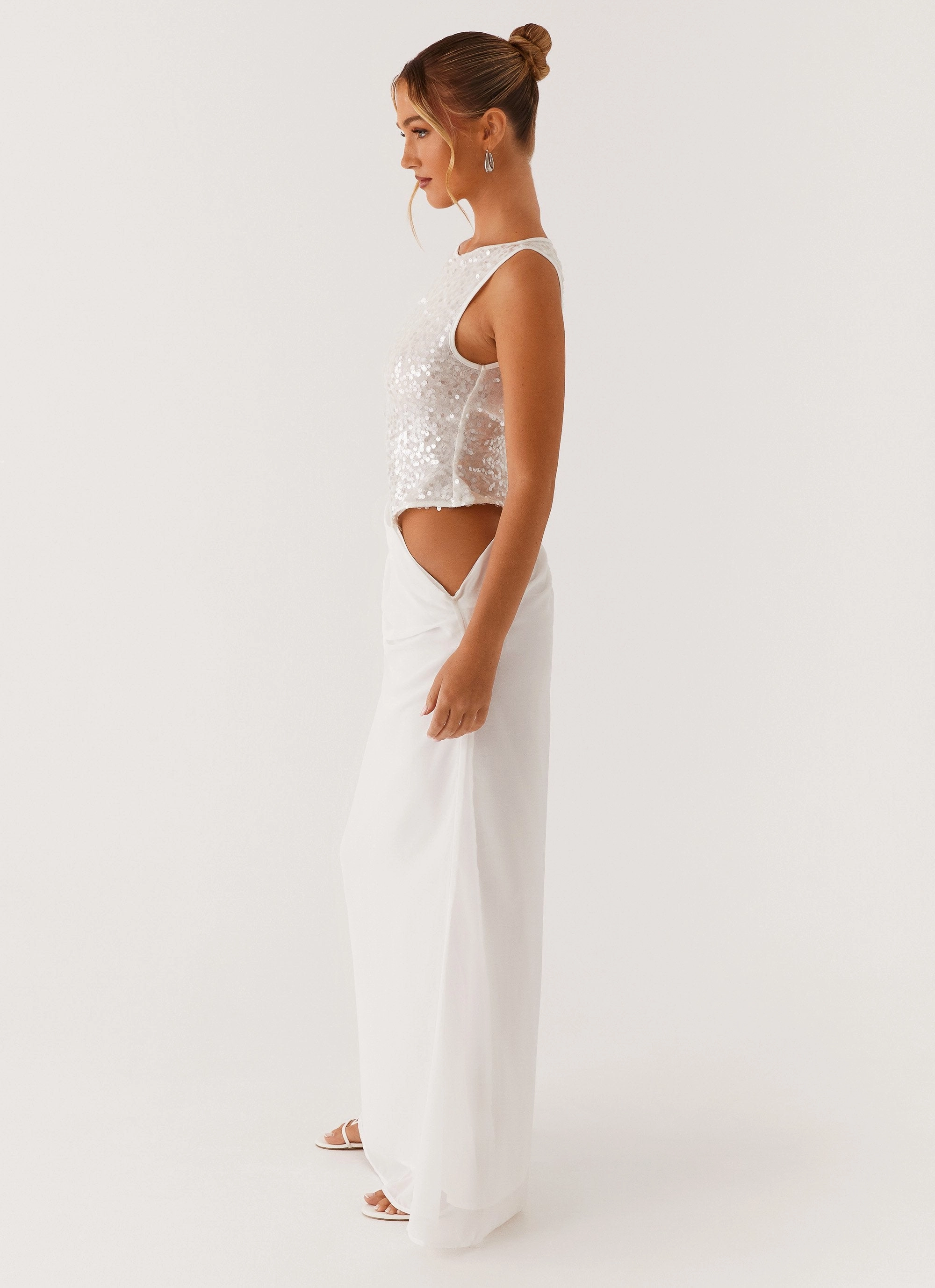 Elegant Line Above Ground Sequin Maxi Dress - White