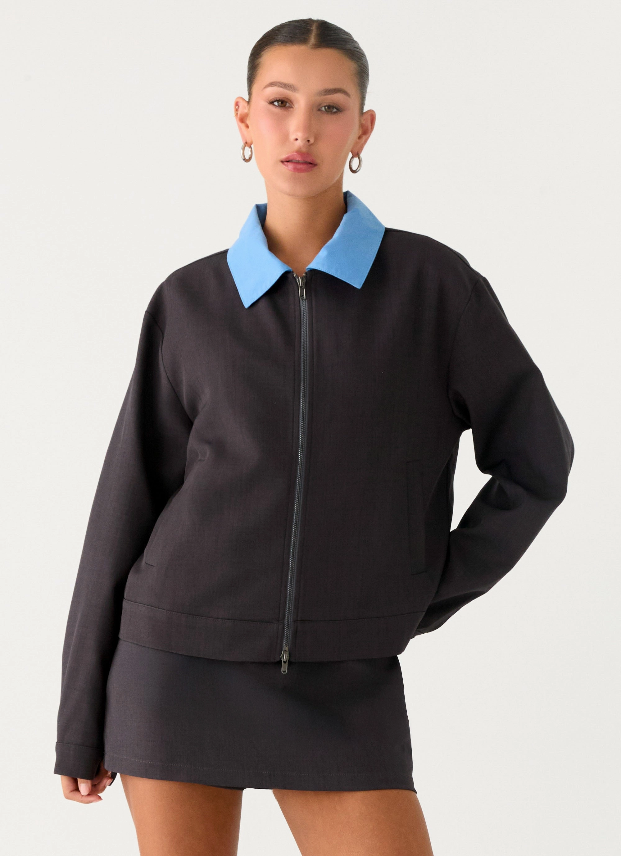 Classic Fit Harlee Poplin Suiting Jacket - Charcoal