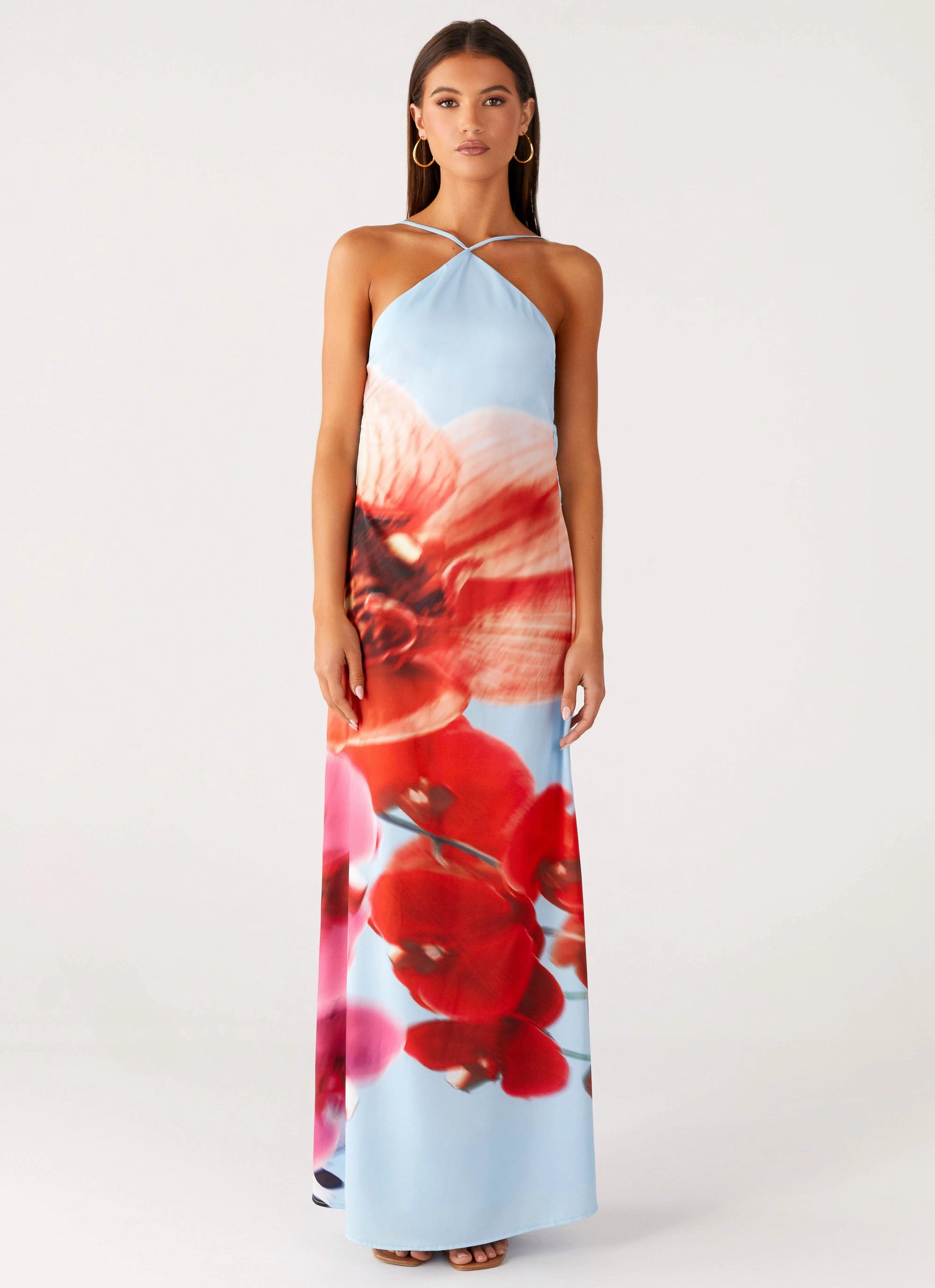 Chloe Maxi Dress - Turquoise Bloom Lace-Sleeve Grace Color