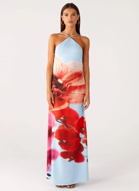 Chloe Maxi Dress - Turquoise Bloom Lace-Sleeve Grace Color