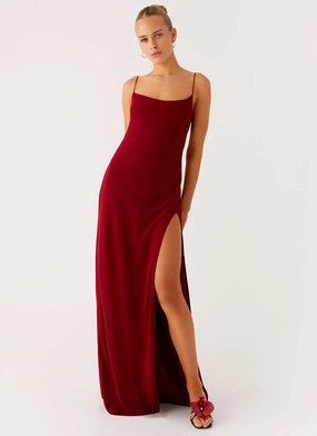 Off-Shoulder Effortless Touch Alouette Maxi Dress - Burgundy