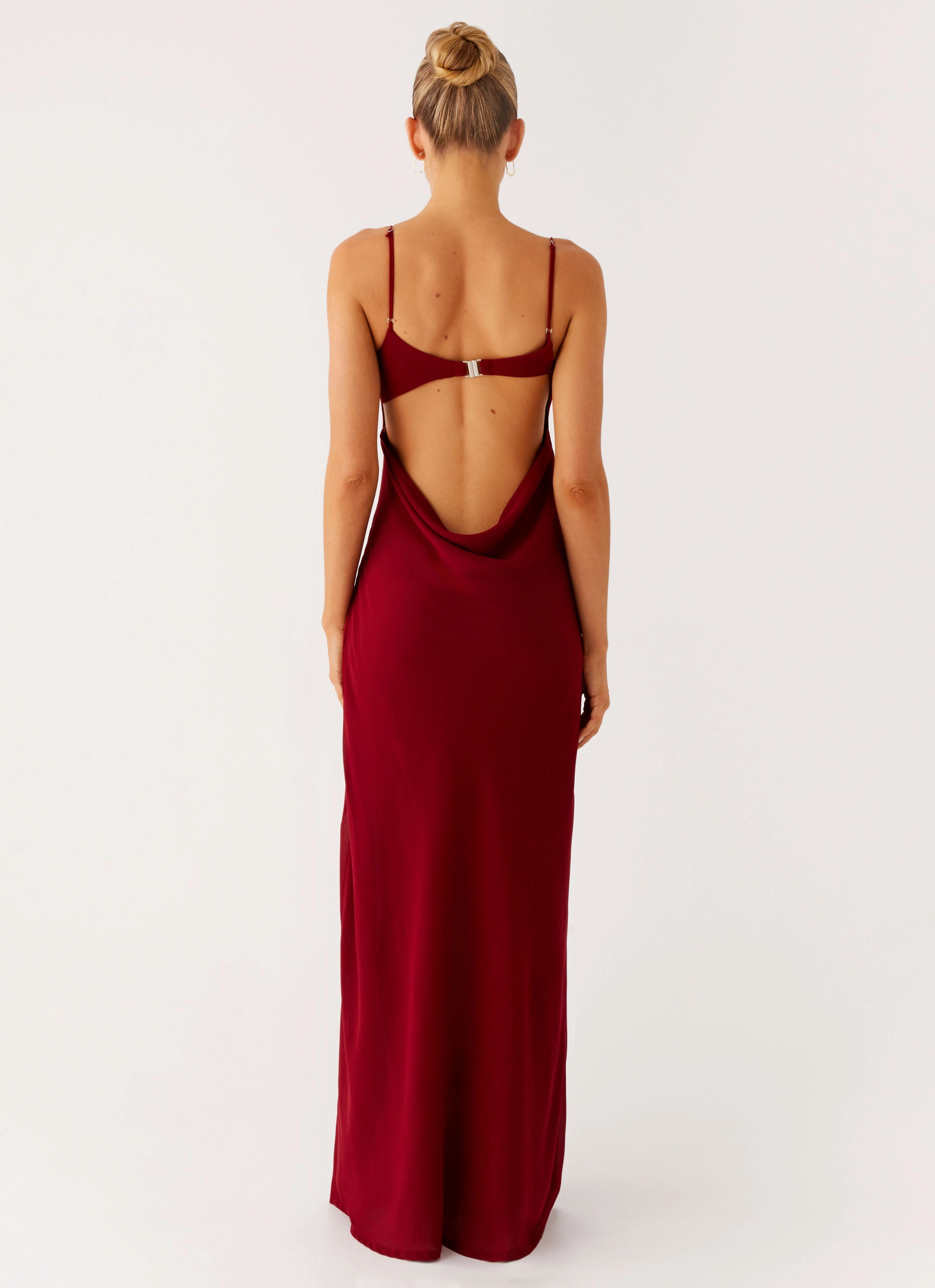 Bodycon Fit Neutral Finish Alouette Maxi Dress - Burgundy